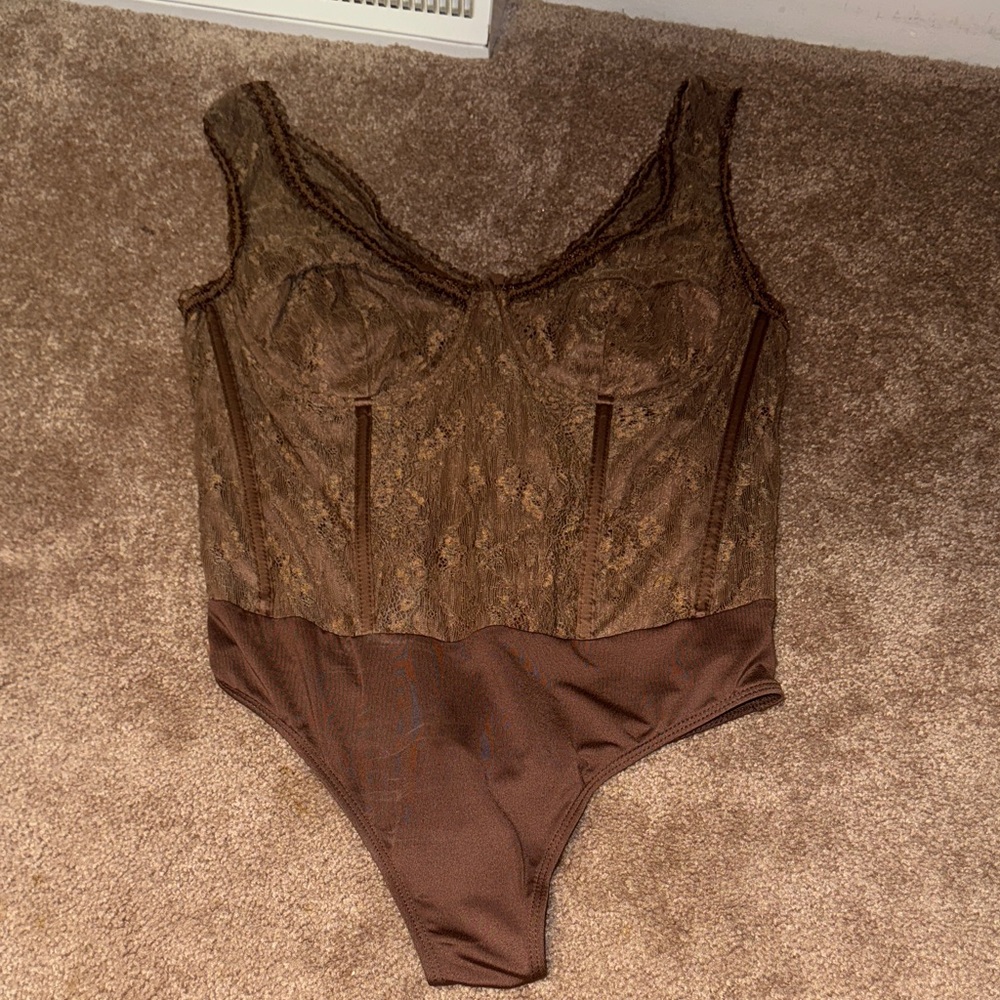 Elegant Brown Lace Bodysuit
